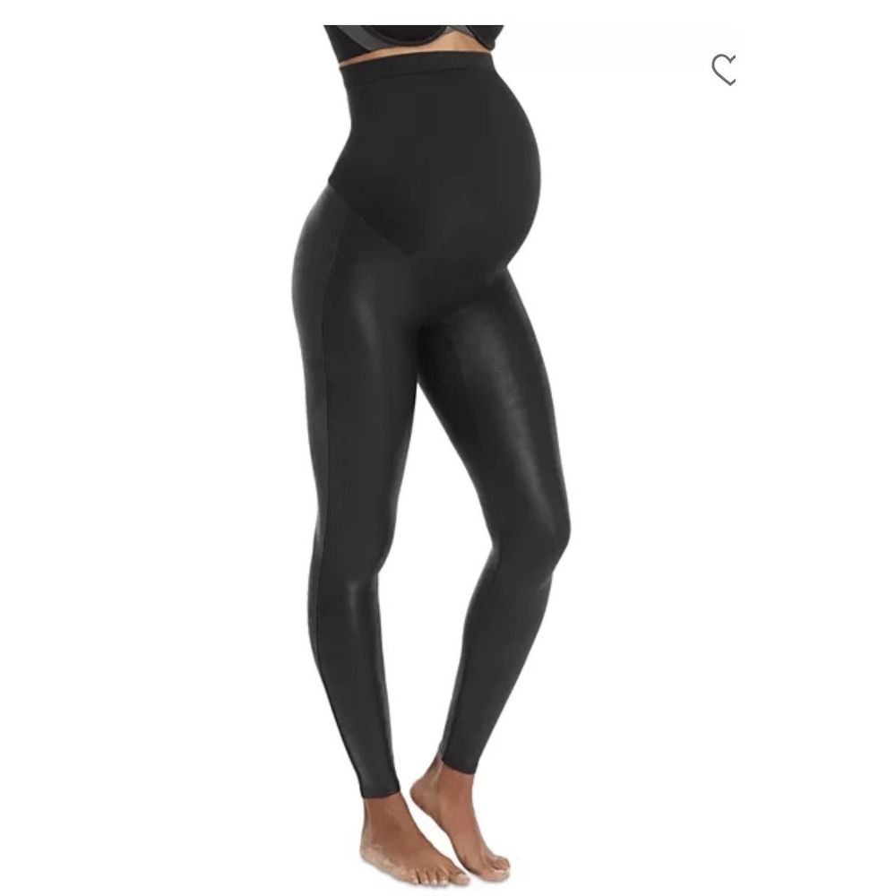 Spanx Mama Faux Leather Leggings Very Black Maternity Over the Belly 20111R